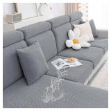 Smiry Waterproof Couch Cushion Covers, Stretch Jacquard Thick Sofa Cushion Covers, Washable Seat Slipcover Elastic Furniture Protector for Pets, Kid (Back Cover M, Light Grey) - Retail: $10