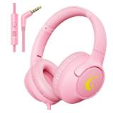 Kids Headphones with Microphone for School, 8594 dB Volume Limit, Wired Over Ear Girls Headphones for Kids with Stereo Sound 3.5mm Wired Cord for Kindle Tablet Airplane Travel, Pink - Retail: $20