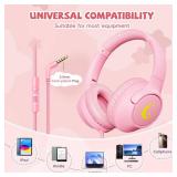 Kids Headphones with Microphone for School, 8594 dB Volume Limit, Wired Over Ear Girls Headphones for Kids with Stereo Sound 3.5mm Wired Cord for Kindle Tablet Airplane Travel, Pink - Retail: $20