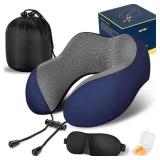 Malvoc Navy Blue Travel Neck Pillow with Eye Masks - Retail: $15
