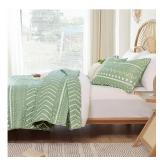 JANZAA King Quilt Set Boho Quilt Bedding Bedspread 3 PCS,Sage Green
