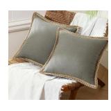 Phantoscope Pack of 2 Farmhouse Decorative Solid Throw Decorative Pillow Cover 24x24 inches grey  -