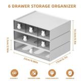 Marbrasse Desk Organizer with 6 Drawers, 3 Tier Stackable Storage Drawers Plastic Makeup Storage, Office Organizers and Storage, Desk Storage Box for Office, School, Home - Retail: $20