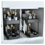 DEKAVA Under Sink Organizer 2 Pack, Bathroom Cabinet Organizer, 2 Tier Sliding Cabinet Basket Organizer Drawer, Multi-Purpose Bath Collection Baskets for Bathroom (Black) - Retail: $28