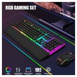 RedThunder K10 Wired Gaming Keyboard and Mouse and Wrist Rest Combo, RGB Backlit, Mechanical Feel Anti-ghosting Keyboard + 7D 7200 DPI Mice+Soft Leather Wrist Rest 3 in 1 PC Gamer Accessories(Black) -