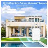 AC1200 Outdoor WiFi Extender, 5GHz and 2.4GHz Long Range Outdoor WiFi Access Point with 6 Antennas, Outdoor WiFi Extender Signal Booster, IP67 Weatherproof, Passive PoE, for Starlink, Camping, Yard - 