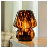 ULAROOM Battery Operated Mushroom Lamp - Vintage Small Table Lamp with Timer, Cordless Bedside Nightstand Lamp, Glass Battery Powered Lamp for Bedroom Kitchen Living Room Shelf Decor Aesthetic Amber -