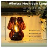 ULAROOM Battery Operated Mushroom Lamp - Vintage Small Table Lamp with Timer, Cordless Bedside Nightstand Lamp, Glass Battery Powered Lamp for Bedroom Kitchen Living Room Shelf Decor Aesthetic Amber -