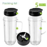5-piece Magic Bullet Blender Cups, Tall 22oz Cup with Flip-Top To-Go Lid, Cross Blade, Blender Replacement Parts, Mug with Handle Compatible with Magic Bullet 250w MB1001 - Retail: $17