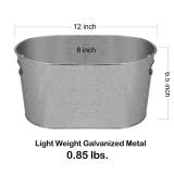 BARsics Medium Size 5-Quart Galvanized Metal Tin Tub for Beverages, Beer Bottles, Planters and Décor - Lightweight and Durable - 12x8x6.5 inches (Pack of 2) - Retail: $24