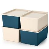 Menkxi 4 Pcs Storage Bins with Lids Plastic Containers Stackable Storage Box Baskets for Organizing Shelves(Beige, Blue,Small) - Retail: $37
