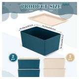 Menkxi 4 Pcs Storage Bins with Lids Plastic Containers Stackable Storage Box Baskets for Organizing Shelves(Beige, Blue,Small) - Retail: $37