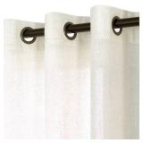 KOUFALL Linen Window Treatments Sheer Curtain Panels for Living Room with Oil Rubbed Brass Grommet,Natural Flax Light Filtering Floor Length Extra Long Curtains 96 Inches,Pair Set of 2,Cream Color - R