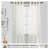 KOUFALL Linen Window Treatments Sheer Curtain Panels for Living Room with Oil Rubbed Brass Grommet,Natural Flax Light Filtering Floor Length Extra Long Curtains 96 Inches,Pair Set of 2,Cream Color - R