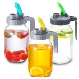 3 Pack Regular Mouth Mason Jar Flip Cap Lids with Handle, Compatible with Ball and Kerr Jars, Airtightand Leak-Proof Seal, Easy Pouring Spout, Turns your Mason Jar into Pitcher(Jars not Included) - Re
