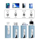 256GB USB Flash Drive for Phone and Pad, Photo Stick High Speed External USB Thumb Drives Photo Storage Memory Stick for Save More Photos and Videos (Blue, 256GB) - Retail: $30