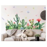 DRWSSR 3D Creative Fresh Green Plants Wall Decals Removable DIY Cactus and Flower Wall Sticker Peel and Stick Butterfly Dragonfly Wall Art Decor for Girls Nursery Bedroom Living Room Wall Corner - Ret