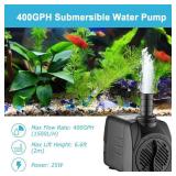 400GPH Ultra Quiet 1500L/H 25W Submersible Water Pump with 6.6ft High Lift for Fountains, Hydroponics, Ponds, Aquariums, Fish Tank (used) - Retail: $17