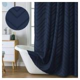 Chyhomenyc Chevron Boho Navy Blue Shower Curtain 72x72 inches, Fabric Shower Curtain Modern Chic Textured Tufted Chevron Striped Minimalist Hotel Bathroom Shower Curtain - Retail: $14