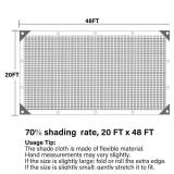winemana 20x48 FT Black Shade Cloth, 70percent UV Resistant Mesh Tarp with Reinforced Grommets, Breathable Sun Shade Net for Garden, Greenhouse, Patio Plants and Animal Coop Cover - Retail: $66