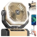Camping Fan Rechargeable - 9-Inch Battery Powered Fan, 20000mAh(60Hrs) Battery Operated for Camping, Auto Oscillation Cordless, Tent Fan with Remote/Light, 4 Speeds, 4 Timing, Outdoor - Retail: $32