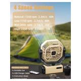 Camping Fan Rechargeable - 9-Inch Battery Powered Fan, 20000mAh(60Hrs) Battery Operated for Camping, Auto Oscillation Cordless, Tent Fan with Remote/Light, 4 Speeds, 4 Timing, Outdoor - Retail: $32