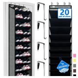 zebricolo shoe organizer,70 Pounds Large Capacity,20-30-Pair over the door shoe organizer,10 Tiers shoe rack for closet,New upgrade Anti-scratch heavy duty hook and Bamboo material Baffle,Grey/Black -