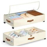 Yecaye Under Bed Storage with Wheels, 2 Pack Under Bed Storage Containers with Adjustable Dividers and Clear Lid, Rolling Underbed Organizer Bins Drawer for Clothes, Shoes, Blankets(33.3 x 16.5 x 6.7i