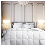 Martha Stewart White Goose Feather Down Fiber Comforter Queen Size- Lightweight Duvet Insert, Noiseless Fabric with 44oz Filled Luxury Cloud Fluffy Bed Comforter with 8Corner Loops, White 90x90inch - 