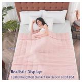 yescool Weighted Blanket for Adults (20 lbs, 60 x 80, Pink) Cooling Heavy Blanket for Sleeping Perfect for 190-210 lbs, Queen Size Breathable Blanket with Premium Glass Bead, Machine Washable - Re