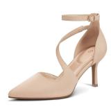 mysoft Womenfts Pumps Pointed Toe Stiletto Ankle Strap Closed Toe Low Heel Wedding Party Dress Shoes Nude Nubuck - Retail: $40