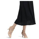 mysoft Womenfts Pumps Pointed Toe Stiletto Ankle Strap Closed Toe Low Heel Wedding Party Dress Shoes Nude Nubuck - Retail: $40
