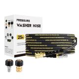 AURORA CAR Pressure Washer Hose 25FT with 3/8 Inch Quick Connect, Kink Resistant High Tensile Wire Braided, with 2 pcs M22 14mm Adapter Set, 4200 PSI Power Washer Hose - Retail: $29
