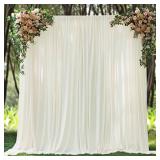 10x10ft Wrinkle Free Ivory Backdrop Curtain for Parties Soft Fabric Drapes Wedding Ivory Curtain Backdrop for Birthday Party Decorations Background for Photography 5x10ft,2 Panels - Retail: $27