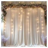 10x10ft Wrinkle Free Ivory Backdrop Curtain for Parties Soft Fabric Drapes Wedding Ivory Curtain Backdrop for Birthday Party Decorations Background for Photography 5x10ft,2 Panels - Retail: $27