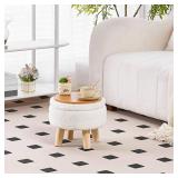 Wimarsbon Storage Ottoman, Modern Round Footrest with Soft Padded Seat, Teddy Velvet Footstool with Wood Legs, Accent Small Table or Plant Stand for Hallway, Living Room (Cream) - Retail: $28