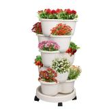 Hourleey Strawberry Planter, 5 Tier Stackable Gaden Tower for Flowers, Vegetables, Grow Your Own Herb Garden Vertical Oasis of Vegetables and Succulents - Retail: $30