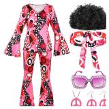 Shihanee 7 Pcs Women 70s Hippie Costume Accessories Disco Outfits Earring Necklace Headband Wig Glasses(X-Large,Bright Color) - Retail: $39
