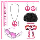 Shihanee 7 Pcs Women 70s Hippie Costume Accessories Disco Outfits Earring Necklace Headband Wig Glasses(X-Large,Bright Color) - Retail: $39