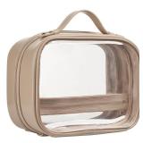 Oaque Clear Cosmetic Bag, Travel Essentials for Women (Stone, L) - Retail: $32