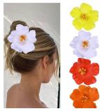 Vodolo Hawaiian Flower Hair Clips for Women,4Pcs 3.5 Inch Artificial Flower Clips,Plumeria Hibiscus Hairclip for Beach Party,Cute Summers Tropical Flowers Bow Hair Accessories for Girls Holiday Gifts 