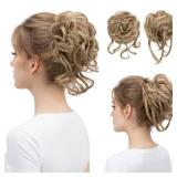 SARLA 2PCS Messy Bun Hair Pieces for Women Wavy Curly Synthetic Hairpieces for Updos with Tendrils Fake Scrunchies Ponytail Extension Sand - Retail: $18