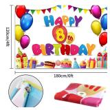 HAMIGAR 6x4ft Happy 8th Birthday Banner Backdrop - 8 Years Old Birthday Decorations Party Supplies for Girls Boys Kids - Colorful - Retail: $12
