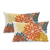 DFXSZ Orange Yellow Flower Pillow Covers 12x20 Inch Set of 2 Fall Throw Pillows Outdoor Waterproof Decor for Living Room Sofa Patio Funiture Garden Floral Polyester Pillow Covers 012E12 - Retail: $15