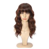 Ucubb Short Curly Wigs with Bangs for Women 14 Inches Wavy Bob Wig Synthetic Heat Resistant Fiber Wigs - Retail: $20