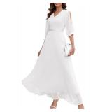 Wedtrend Womenfts Sequin Dress Glitter Wedding Guest Dress 3/4 Sleeve Evening Party Dress Formal Gowns and Evening Dress WT0317WhiteXL - Retail: $60