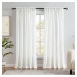 Melodieux Ivory Velvety Semi Sheer Curtains 96 Inches Long for Bedroom, Living Room Natural Cotton Texture Rod Pocket Window Sheer Drapes, 52 by 96 Inch (2 Panels) - Retail: $28