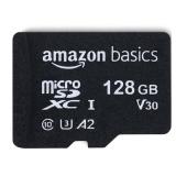 Amazon Basics Micro SDXC Memory Card with Full Size Adapter, A2, U3, Read Speed up to 100 MB/s, 128 GB, Black - Retail: $12