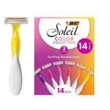 BIC Soleil 3 Colors Womenfts Disposable with 3 Blade Razors, Aloe Vera and Vitamin E Lubricating Strip for Enhanced Glide, 14-Pack, Stocking Stuffers for Women - Retail: $13