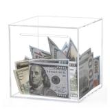 Kypeeka Clear Acrylic Piggy Bank for Adults Kids, Clear Money Saving Box Must Break to Open, Unopenable Piggy Bank for Cash Coins - 4.72\ - Retail: $12in